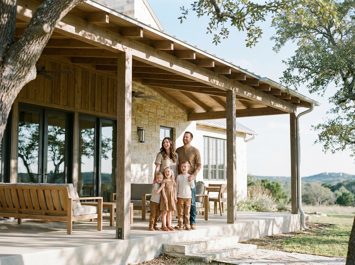 A family at their custom Cattlemen Homes home in North Texas